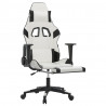 Silla gaming masaje y reposapiés cuero sintético negro blanco 3