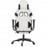 Silla gaming masaje y reposapiés cuero sintético negro blanco 4