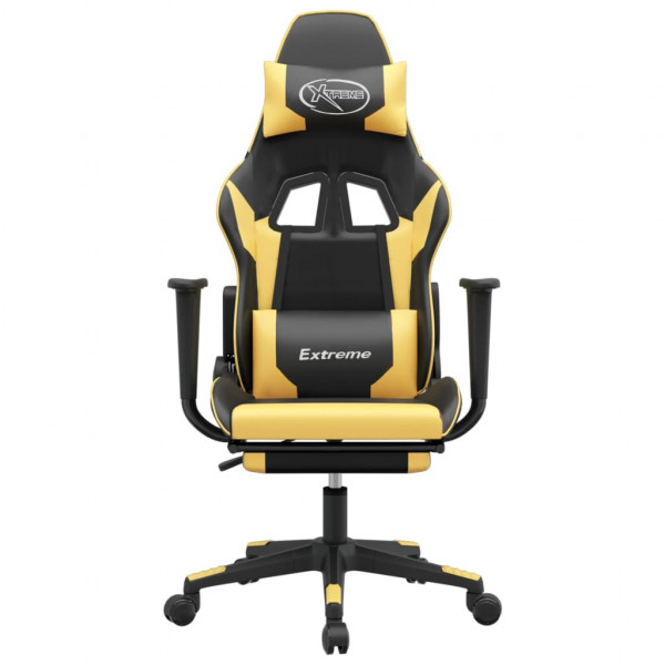 Silla gaming con reposapiés cuero sintético negro dorado M 3