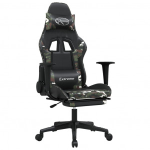 Cadeira gaming c/ apoio pés couro artificial preto e camuflado H