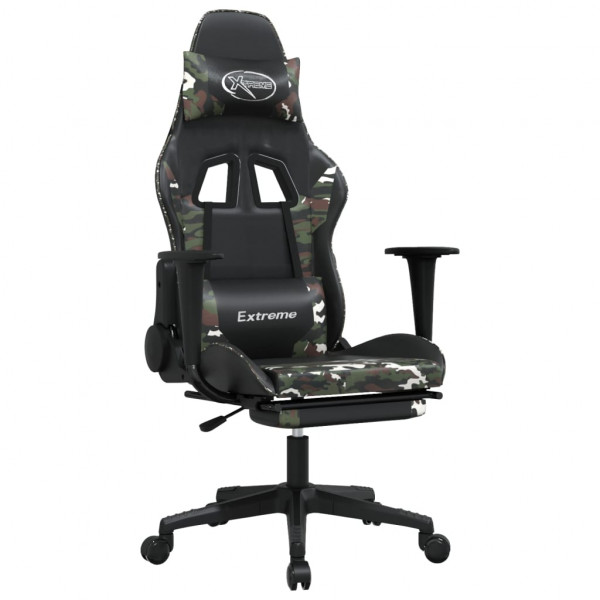Silla gaming con reposapiés cuero sintético negro camuflaje M 2