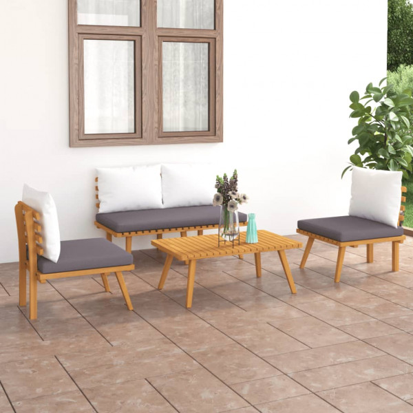 4 pcs conj. lounge jardim c/ almofadões madeira acácia maciça D