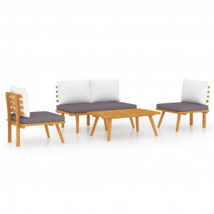 4 pcs conj. lounge jardim c/ almofadões madeira acácia maciça H