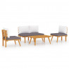 4 pcs conj. lounge jardim c/ almofadões madeira acácia maciça 2