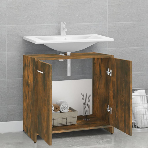 Armario de baño madera contrachapada roble ahumado 60x33x60 cm M 3