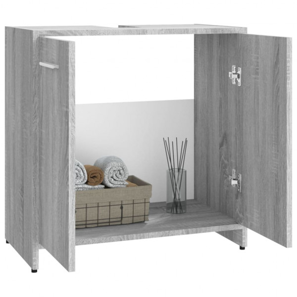 Armario de baño madera contrachapada gris Sonoma 60x33x60 cm M 4