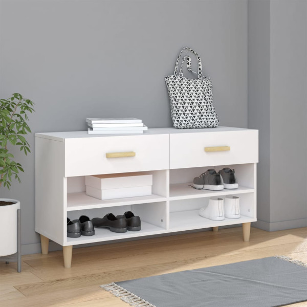 Mueble zapatero de madera contrachapada blanco 102x35x55 cm D