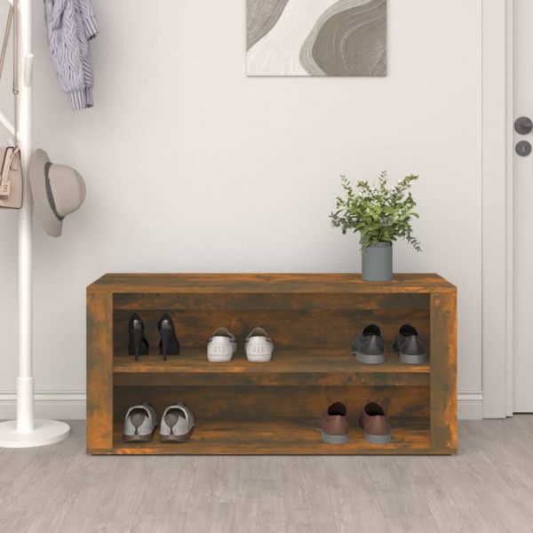 Mueble zapatero madera contrachapada roble ahumado 100x35x45 cm M 3