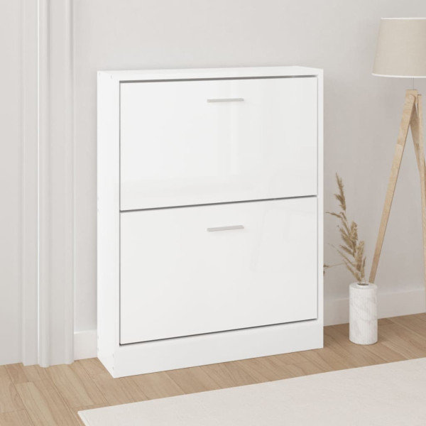 Mueble zapatero madera contrachapada blanco brillo 59x17x81 cm D