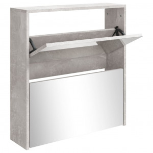 Mueble zapatero con espejo 2 niveles gris hormigón 63x17x67 cm H