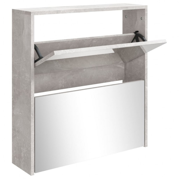 Mueble zapatero con espejo 2 niveles gris hormigón 63x17x67 cm M 2