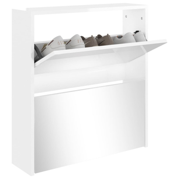 Mueble zapatero con espejo 2 niveles blanco brillo 63x17x67 cm M 3