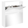 Mueble zapatero con espejo 2 niveles blanco brillo 63x17x67 cm 3