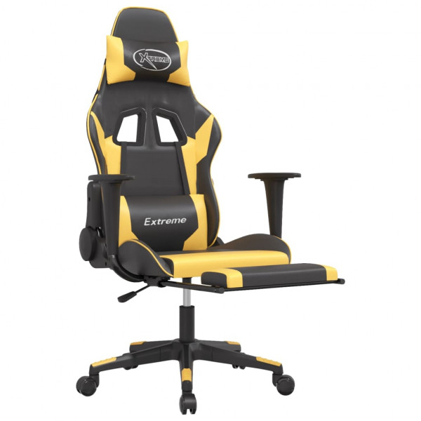Cadeira gaming massagens c/ apoio pés couro artif. Ouro/Preto M 3
