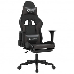 Cadeira gaming massagens c/ apoio pés couro artif. preto/cinza H