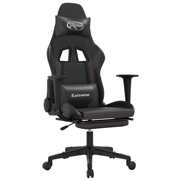 Cadeira gaming massagens c/ apoio pés couro artif. preto/cinza M 2