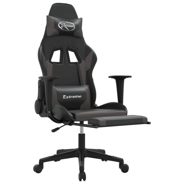 Silla gaming de masaje y reposapiés cuero sintético negro gris M 3