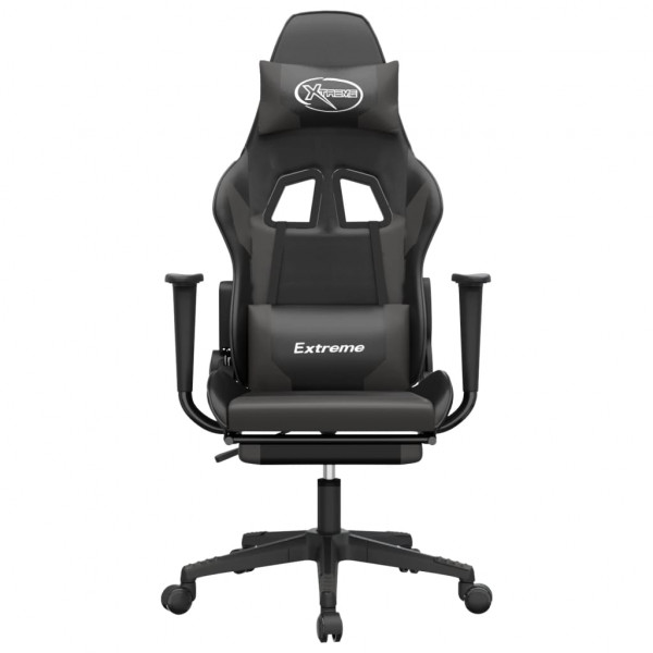 Silla gaming de masaje y reposapiés cuero sintético negro gris M 4