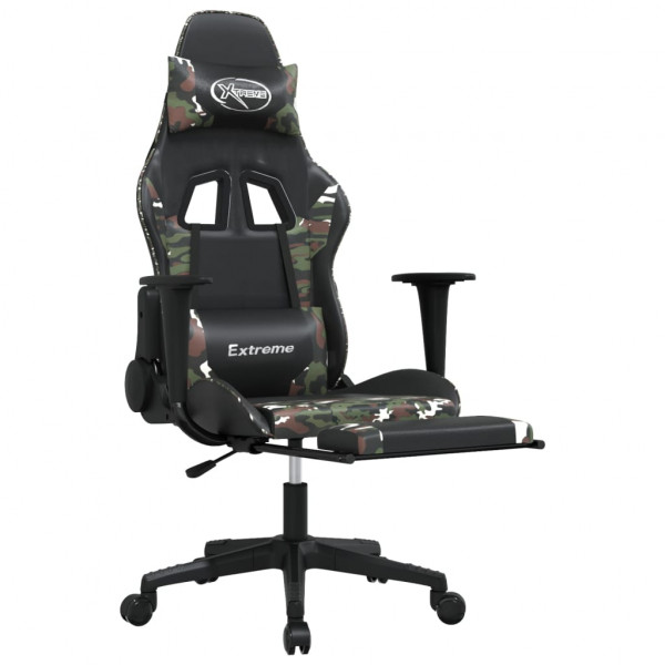 Silla gaming masaje reposapiés cuero sintético negro camuflaje M 4