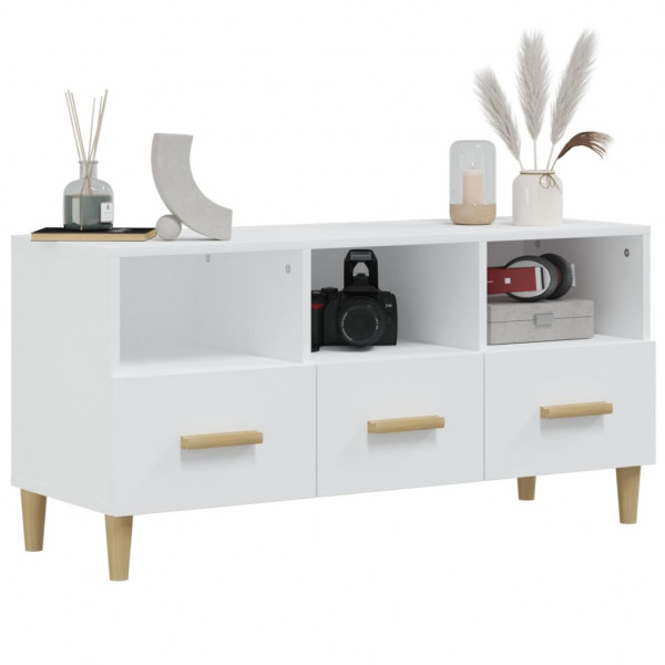 Mueble de TV madera contrachapada blanco brillo 102x36x50 cm M 4