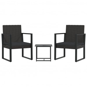 3 pcs conjunto lounge de jardim c/ almofadões vime PE preto H
