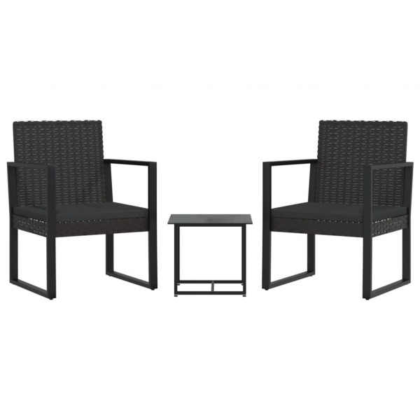 3 pcs conjunto lounge de jardim c/ almofadões vime PE preto M 2