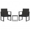 3 pcs conjunto lounge de jardim c/ almofadões vime PE preto 2