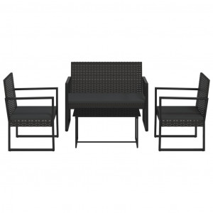 4 pcs conjunto lounge de jardim c/ almofadões vime PE preto H