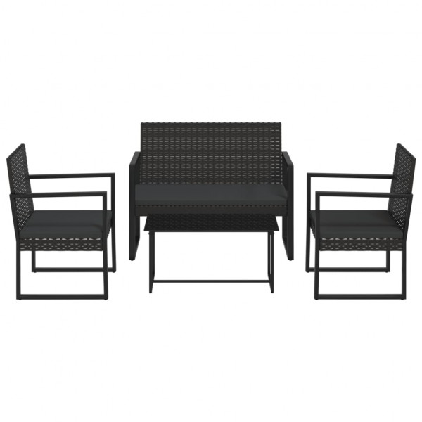 4 pcs conjunto lounge de jardim c/ almofadões vime PE preto M 2