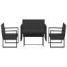4 pcs conjunto lounge de jardim c/ almofadões vime PE preto 2