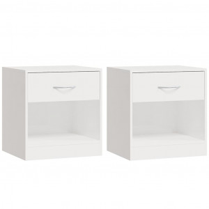 Mesas de cabeceira 2 pcs c/ gaveta branco brilhante H