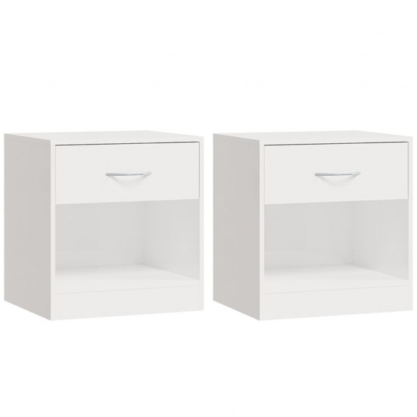 Mesas de cabeceira 2 pcs c/ gaveta branco brilhante M 2