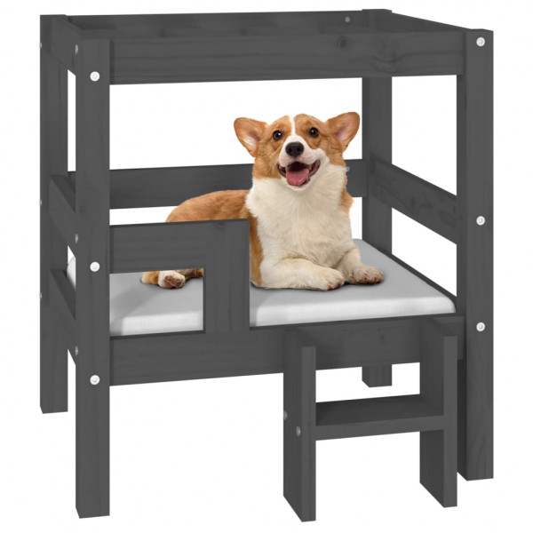 Cama para cães 55.5x53.5x60 cm madeira de pinho maciça cinza M 4