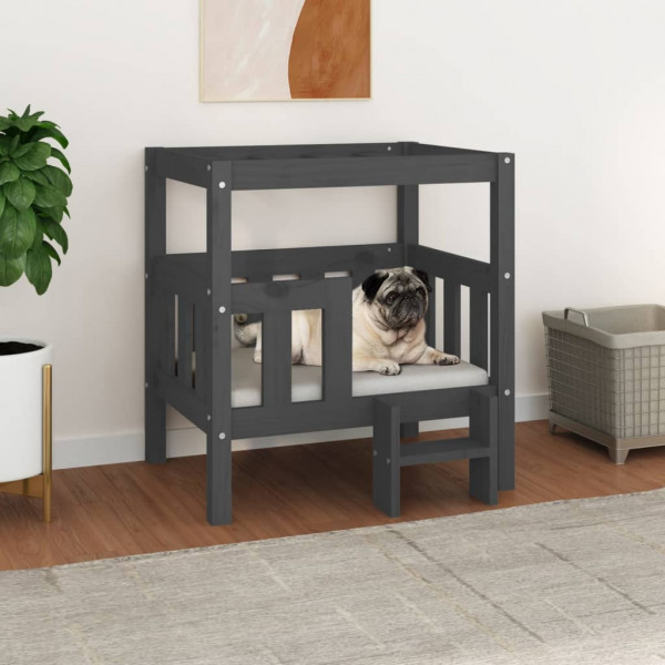 Cama para cães 65.5x43x70 cm madeira de pinho maciça cinza M 4
