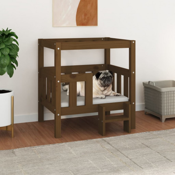 Cama para perros madera maciza pino marrón miel 65.5x43x70 cm D