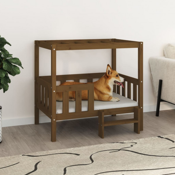 Cama para perros madera maciza pino marrón miel 95.5x73.5x90 cm D