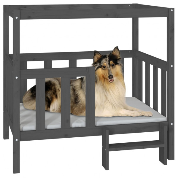 Cama para cães 105.5x83.5x100 cm madeira de pinho maciça cinza M 4