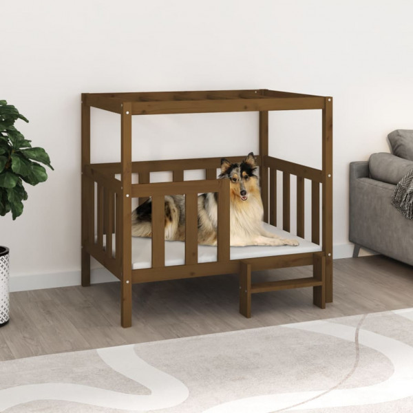 Cama perros madera maciza pino marrón miel 105.5x83.5x100 cm D