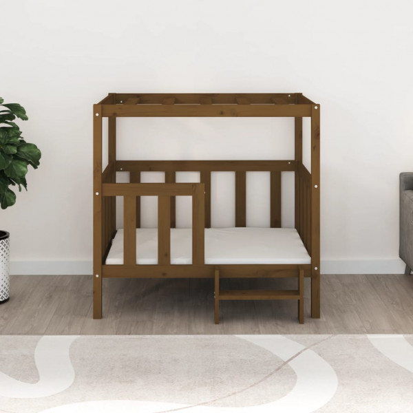 Cama perros madera maciza pino marrón miel 105.5x83.5x100 cm M 3