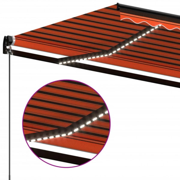 Toldo retrátil manual com LED 450x350 cm laranja e castanho M 5