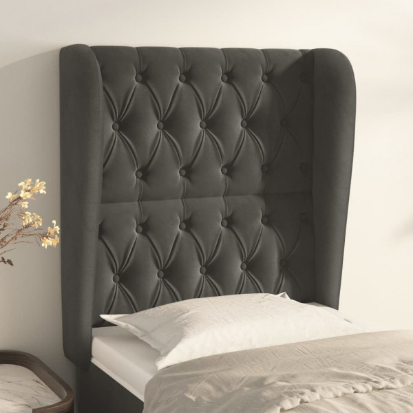 Cabecero con orejas de terciopelo gris oscuro 83x23x118/128 cm D