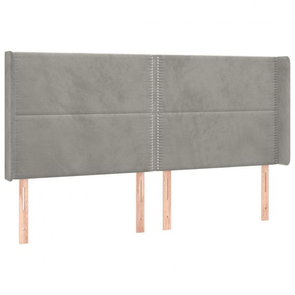 Cabecero con orejas de terciopelo gris claro 203x16x118/128 cm M 2