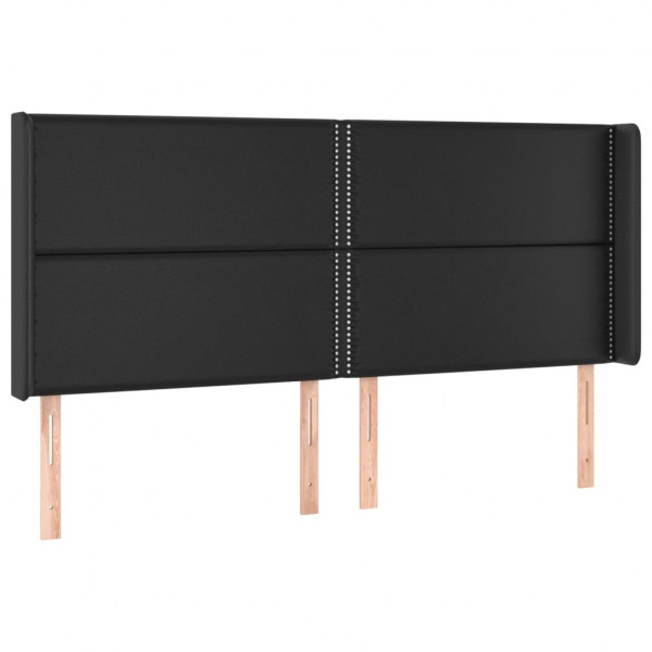 Cabecero con orejas de cuero sintético negro 203x16x118/128 cm M 2