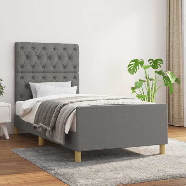 Estructura de cama con cabecero de tela gris oscuro 80x200 cm D