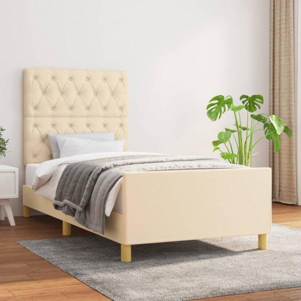 Estructura de cama con cabecero de tela color crema 80x200 cm D