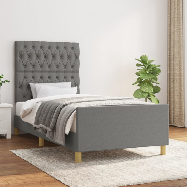 Estructura de cama con cabecero de tela gris oscuro 90x190 cm D
