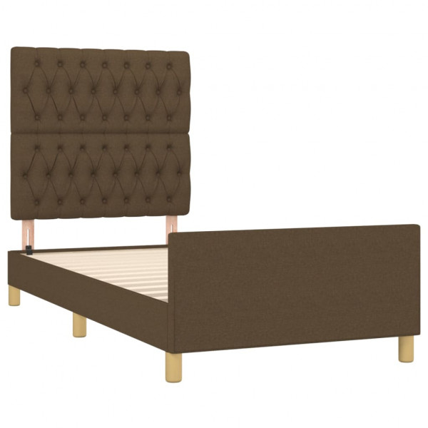 Estructura de cama con cabecero de tela marrón oscuro 90x190 cm M 4