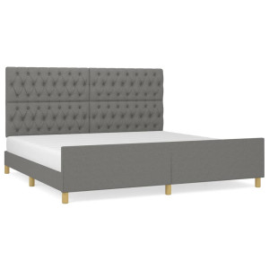 Estructura de cama con cabecero tela gris oscuro 200x200 cm H
