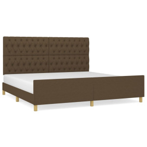 Estrutura de cama c/ cabeceira 200x200cm tecido castanho-escuro H