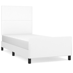 Estrutura de cama c/ cabeceira couro artificial 80x200cm branco H